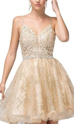 Dancing Queen - 3152 Embroidered Deep V-neck A-line Dress Cocktail Dresses