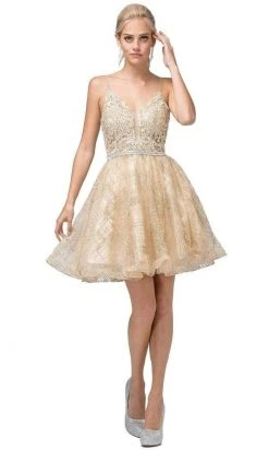 Dancing Queen - 3152 Embroidered Deep V-neck A-line Dress Cocktail Dresses