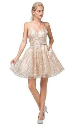 Dancing Queen - 3154 Trailing Glitter Motif A-Line Dress