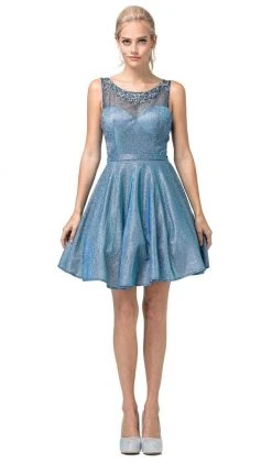 Cocktail Dresses Dancing Queen - 3194 Beaded Illusion Scoop Metallic Dress