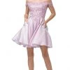 Cocktail Dresses Dancing Queen - 3203 Appliqued Bodice Off Shoulder A-Line Dress