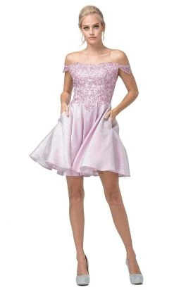 Cocktail Dresses Dancing Queen - 3203 Appliqued Bodice Off Shoulder A-Line Dress