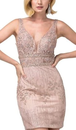 Cocktail Dresses Dancing Queen - 3210 Embroidered Deep V-neck Fitted Dress 10 Cocktail Dresses Dancing Queen - 3210 Embroidered Deep V-neck Fitted Dress