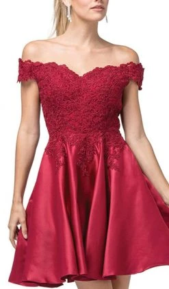 Dancing Queen - 3213 Off Shoulder Lace And Satin Cocktail Dress Cocktail Dresses