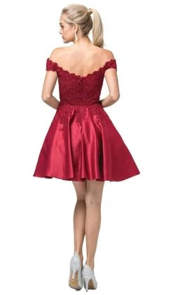 Dancing Queen - 3213 Off Shoulder Lace And Satin Cocktail Dress Cocktail Dresses
