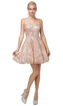 Dancing Queen - 3227 Embellished Plunging V-neck A-line Dress