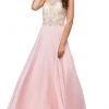 Dancing Queen - 9293 Embellished Illusion Halter Choker Neck Chiffon A-Line Dress - 1 Pc Blush In Size L Available Formal Gowns