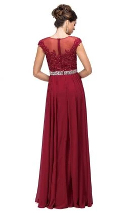 Formal Gowns Dancing Queen - 9400 Illusion Neckline Beaded Belt A-Line Dress