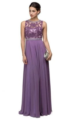Formal Gowns Dancing Queen 9458 Beaded Illusion Lace Applique A-Line Dress - 1 Pc Dusty Lilac In Size XS Available