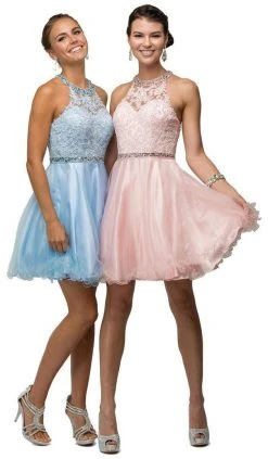 Dancing Queen - 9534 Bejeweled Collar Halter Lace A-Line Homecoming Dress Cocktail Dresses 13 Dancing Queen - 9534 Bejeweled Collar Halter Lace A-Line Homecoming Dress Cocktail Dresses