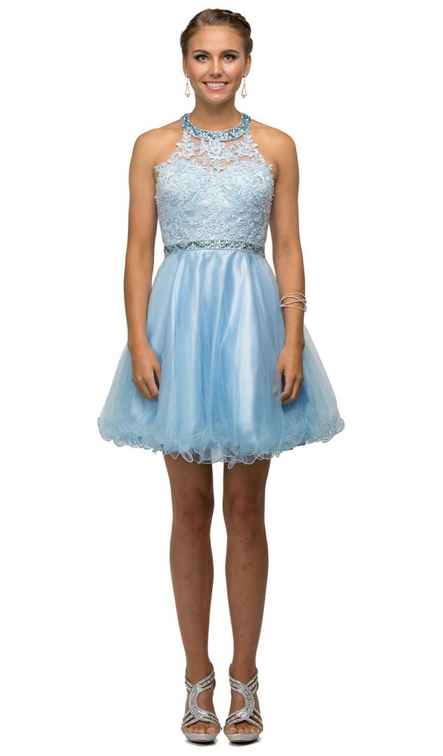 Dancing Queen - 9534 Bejeweled Collar Halter Lace A-Line Homecoming Dress Cocktail Dresses 3 Dancing Queen - 9534 Bejeweled Collar Halter Lace A-Line Homecoming Dress Cocktail Dresses