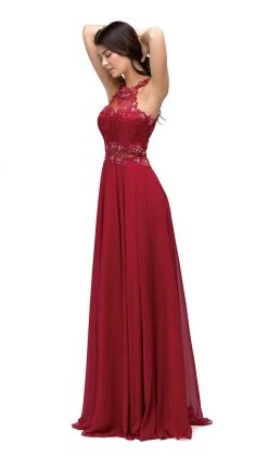 Dancing Queen - 9548 Jeweled Illusion Halter Chiffon Prom Dress Formal Gowns