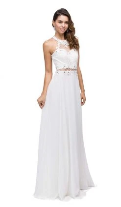 Dancing Queen - 9548 Jeweled Illusion Halter Chiffon Prom Dress Formal Gowns