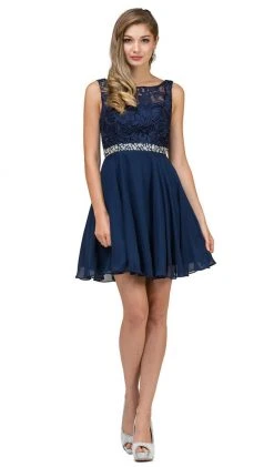 Dancing Queen - 9659 Illusion Lace Bodice Cocktail Dress Cocktail Dresses