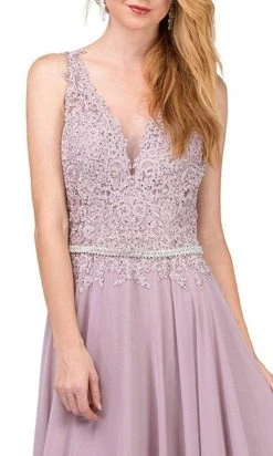 Dancing Queen - Beaded Lace V-neck A-line Prom Dress 2161 - 1 Pc Mocha In Size XS Available