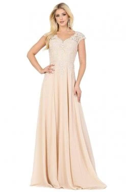 Dancing Queen - Cap Sleeve Floral Lace Prom Dress 4122 - 1 Pc Champagne In Size L And 1 Pc Mocha In Size L Available