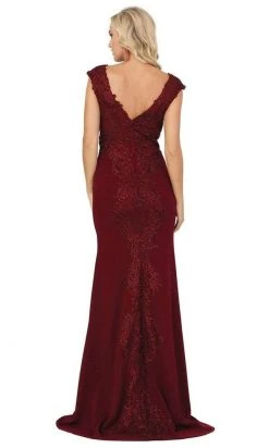 Dancing Queen - Cap Sleeves Embroidered Trumpet Gown 2920 - 1 Pc Burgundy In Size M Available