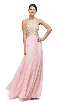 Formal Gowns Dancing Queen Chiffon Halter A-Line Evening Dress 9776