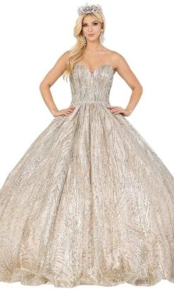 Dancing Queen - Embellished Strapless Sweetheart Ballgown 1453 - 1 Pc Silver/Gold In Size XS Available