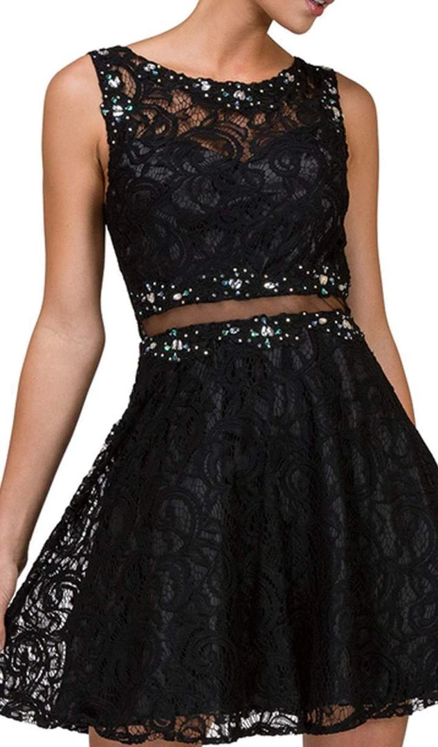 Dancing Queen Illusion Midriff Jeweled Lace A-Line Dress - 1 Pc Black In Size S Available 4 Dancing Queen Illusion Midriff Jeweled Lace A-Line Dress - 1 Pc Black In Size S Available