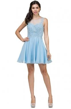 Cocktail Dresses Dancing Queen Jeweled Illusion Lace A-Line Dress - 1 Pc Sky Blue In Size M Available