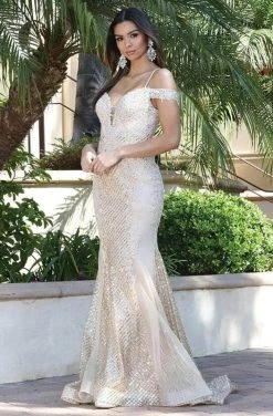 Dancing Queen - Lace Sequin Mermaid Prom Gown 2995 - 1 Pc Champagne In Size S Available Formal Gowns