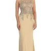 Dancing Queen - Sheer Cap Sleeves Gold Tone Lace Applique Gown 9173 - 1 Pc. Nude In Size Medium Available