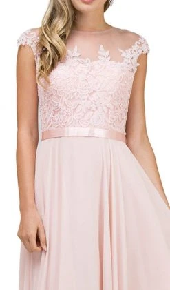 Dancing Queen - Sheer Floral A Line Long Gown 2121 - 1 Pc Champagne In Size S Available