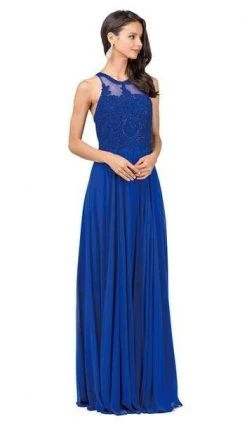 Formal Gowns Dancing Queen - Sleeveless Illusion Jewel Lace Ornate Prom Gown 2234 - 2 Pcs Blush In Size XS And 3XL Available