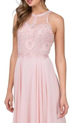 Formal Gowns Dancing Queen - Sleeveless Illusion Jewel Lace Ornate Prom Gown 2234 - 2 Pcs Blush In Size XS And 3XL Available