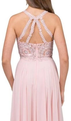 Formal Gowns Dancing Queen - Sleeveless Illusion Jewel Lace Ornate Prom Gown 2234 - 2 Pcs Blush In Size XS And 3XL Available