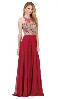 Formal Gowns Dancing Queen - Sleeveless Illusion Jewel Lace Ornate Prom Gown 2234 - 2 Pcs Blush In Size XS And 3XL Available