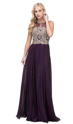 Formal Gowns Dancing Queen - Sleeveless Illusion Jewel Lace Ornate Prom Gown 2234 - 2 Pcs Blush In Size XS And 3XL Available