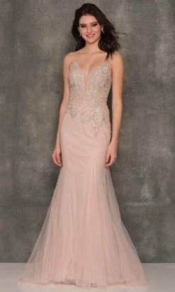 Formal Gowns Dave & Johnny A10388 - Embellished Bodice Plunging Neck Prom Dress