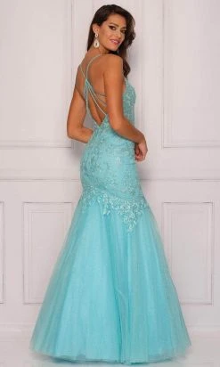 Dave & Johnny A10459 - Laced Fit And Flare Prom Gown