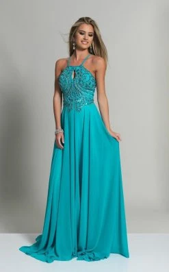 Dave & Johnny - Halter Cutout Draped A-Line Gown 2143