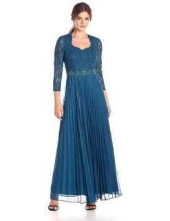 Decode 1.8 - 183778 Lace Embellished Accordion Pleats Long Dress