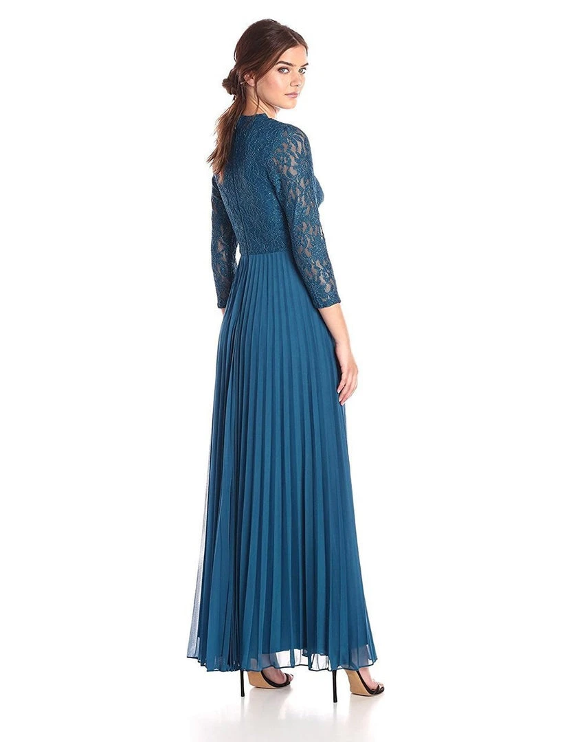 Decode 1.8 - 183778 Lace Embellished Accordion Pleats Long Dress 4 Decode 1.8 - 183778 Lace Embellished Accordion Pleats Long Dress