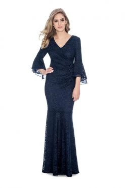 Decode 1.8 - 184758 Bell Sleeve Glitter Lace Faux Surplice Gown