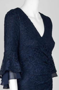 Decode 1.8 - 184758 Bell Sleeve Glitter Lace Faux Surplice Gown