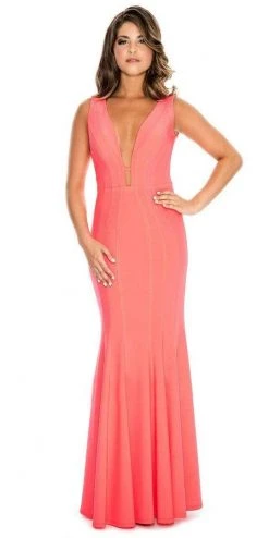 Decode 1.8 - Sleeveless Plunging Bodice Sheath Dress 183910 - 1 Pc Hot Coral In Size 0 Available