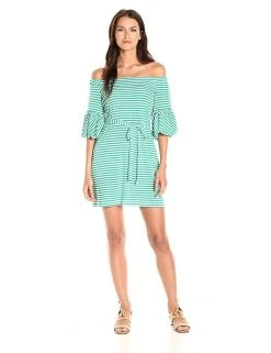 Cocktail Dresses Donna Morgan - D5259M Striped Off Shoulder Bell Sleeve Dress