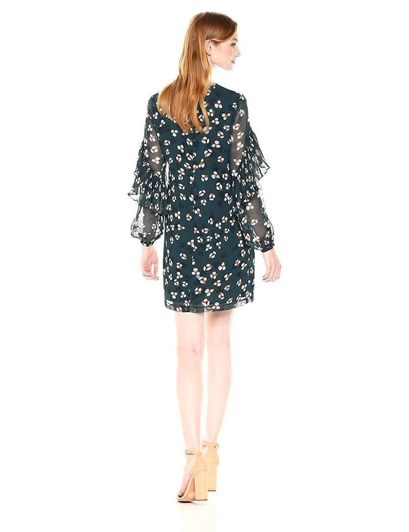 Cocktail Dresses Donna Morgan - D5513M Ruffle Long Sleeves Printed Chiffon Shift Dress 8 Cocktail Dresses Donna Morgan - D5513M Ruffle Long Sleeves Printed Chiffon Shift Dress