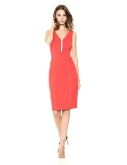 Cocktail Dresses Donna Morgan - D6010M V-neck Stretch Crepe Sheath Dress