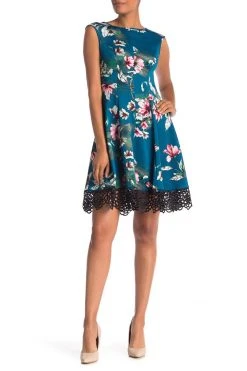 Donna Ricco - DR50916 Floral Printed Bateau Scuba A-line Dress Cocktail Dresses