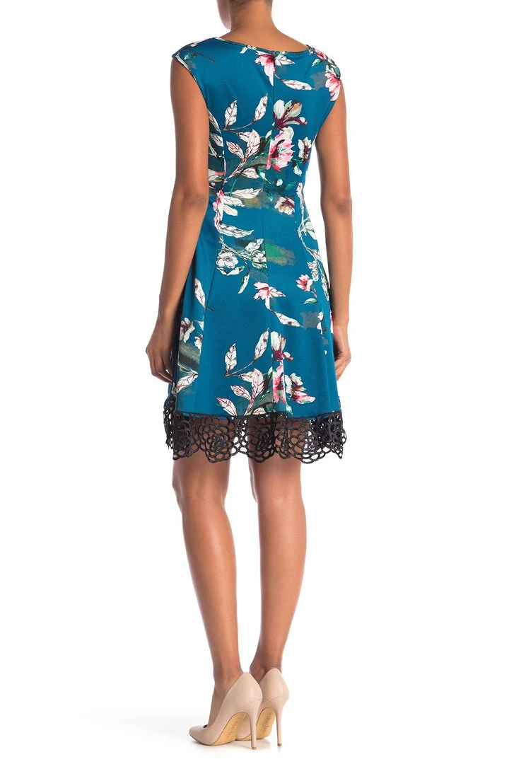 Donna Ricco - DR50916 Floral Printed Bateau Scuba A-line Dress Cocktail Dresses 4 Donna Ricco - DR50916 Floral Printed Bateau Scuba A-line Dress Cocktail Dresses