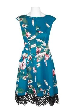 Donna Ricco - DR50916 Floral Printed Bateau Scuba A-line Dress Cocktail Dresses 9 Donna Ricco - DR50916 Floral Printed Bateau Scuba A-line Dress Cocktail Dresses