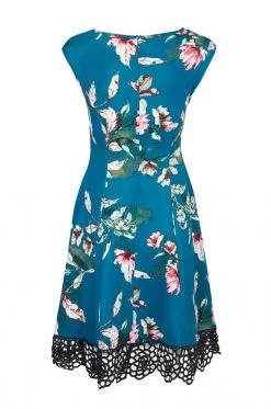 Donna Ricco - DR50916 Floral Printed Bateau Scuba A-line Dress Cocktail Dresses 10 Donna Ricco - DR50916 Floral Printed Bateau Scuba A-line Dress Cocktail Dresses