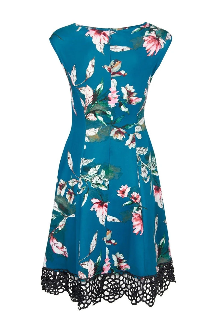 Donna Ricco - DR50916 Floral Printed Bateau Scuba A-line Dress Cocktail Dresses 6 Donna Ricco - DR50916 Floral Printed Bateau Scuba A-line Dress Cocktail Dresses
