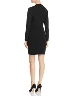 Cocktail Dresses Elie Tahari - E20EU607 Long Sleeve Pleated V-neck Sheath Dress